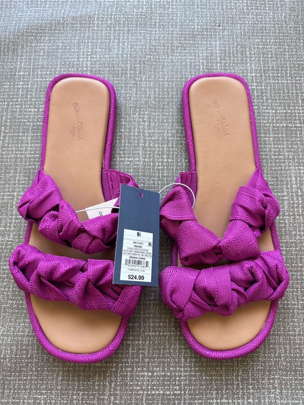Universal Thread Women’s 9.5 Magenta Pink‎ Knotted Slide Sandals NWT
